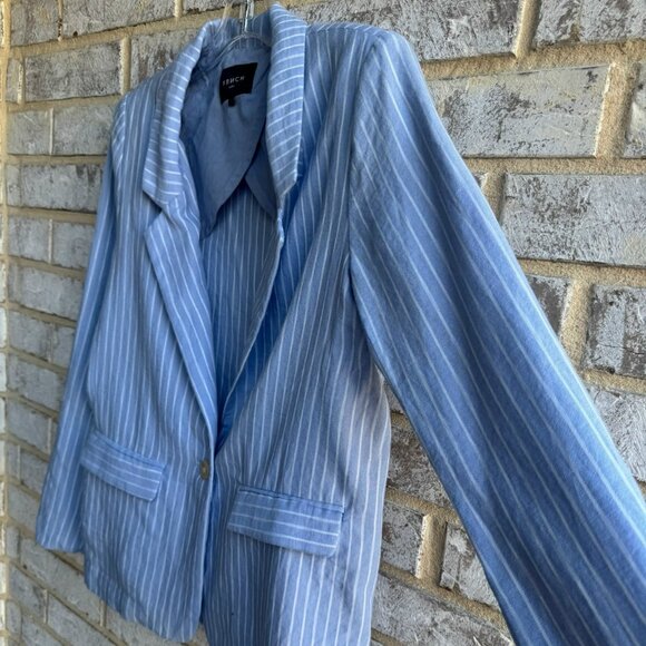 FRNCH Long Sleeve One Button Blue/White Striped Blazer Jacket Women's Size S - Picture 6 of 10